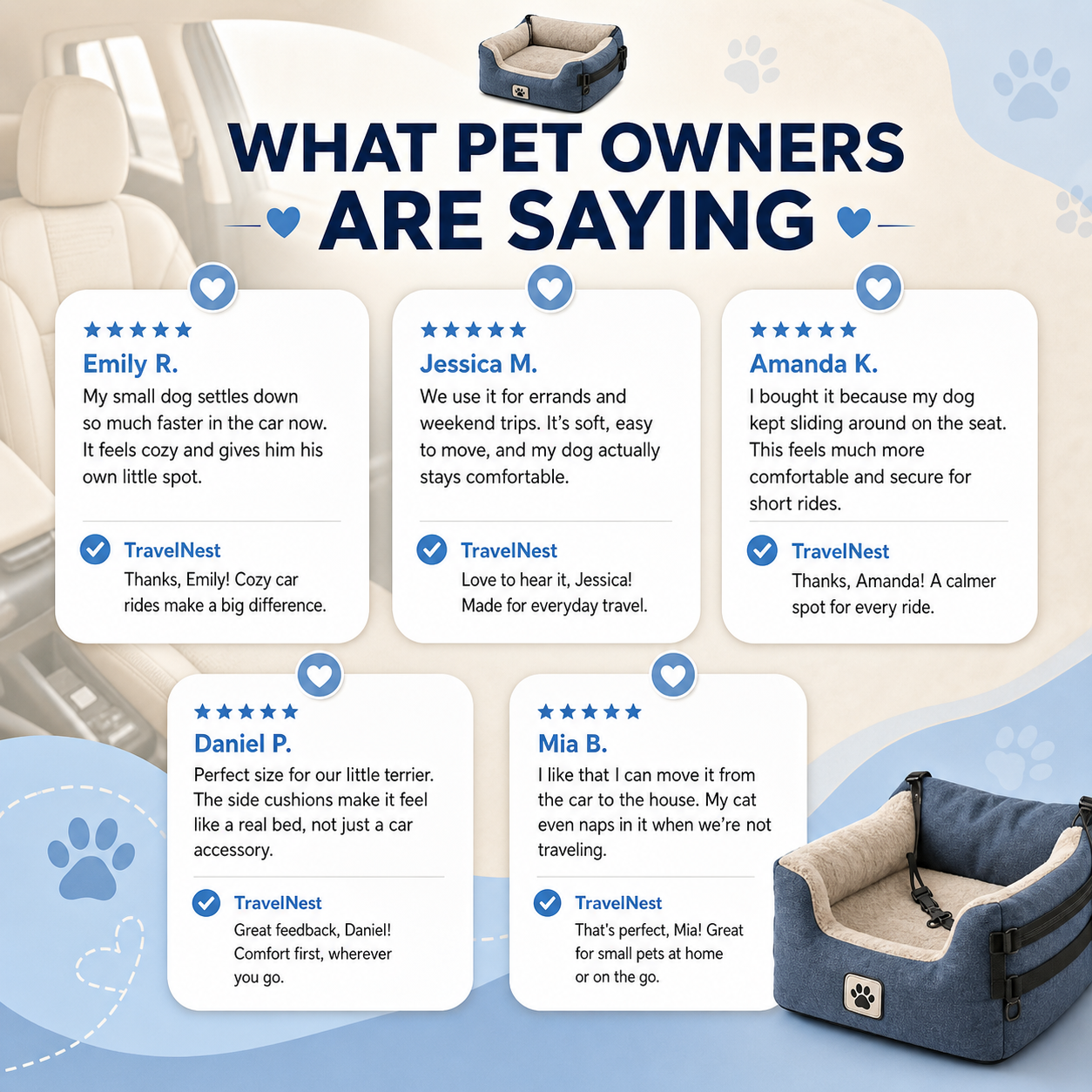 TravelNest™ Dog Car Seat Bed