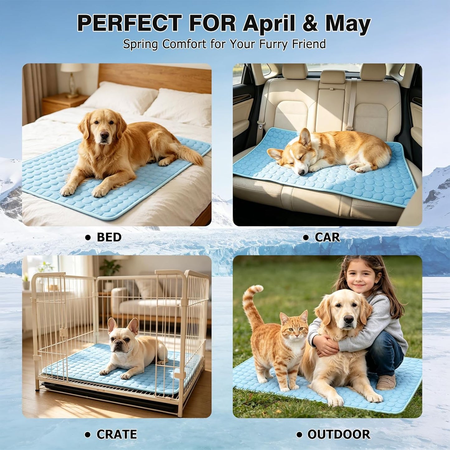 Dog Cooling Mat, Breathable Cooling Mat for Dogs(Q-Max>0.4) Washable Cold Crate Pad Cooling Dog Bed Mats, Non-Slip Dog Cooling Pad, Cats Cooling Mat for Kennels, Crates, Cars, Indoor & Outdoor