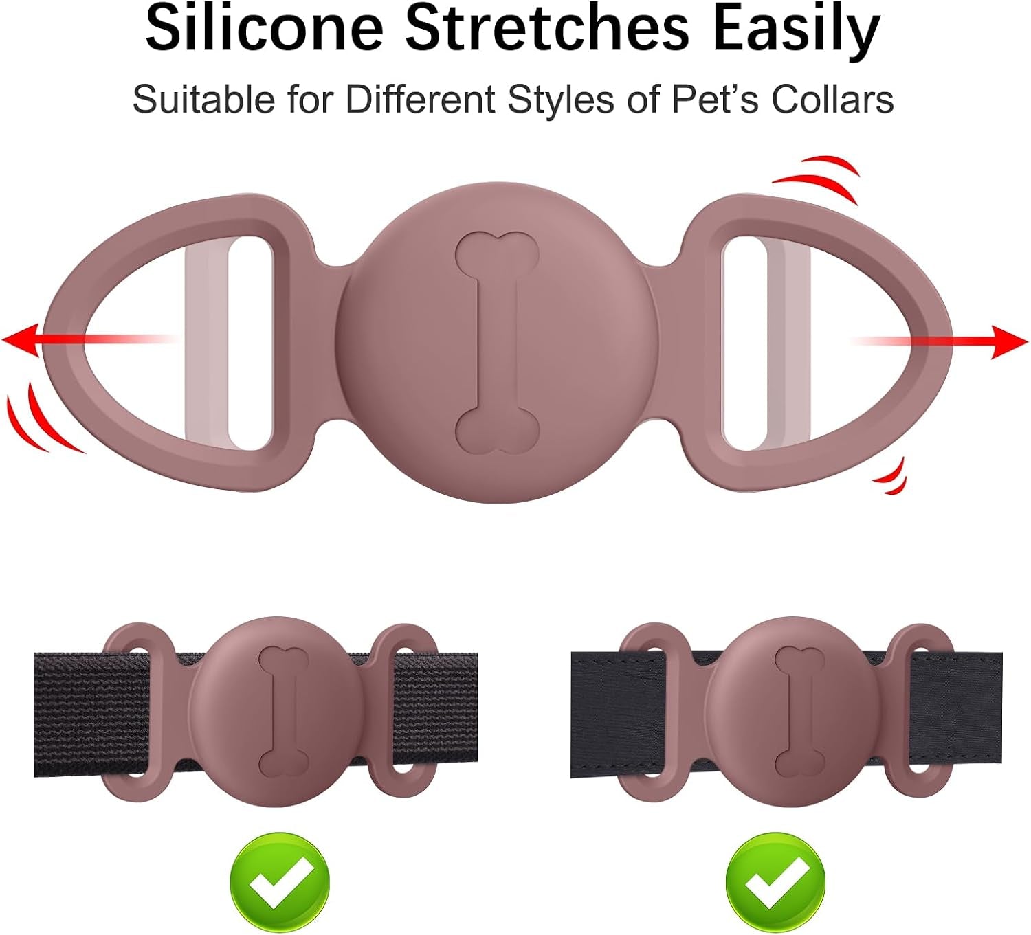 Case for Airtag Dog Collar Holder, 3 Pack Soft Silicone Anti-Lost Waterproof Protective Case Cover Compatible with Apple Airtag 2Nd & 1St Gen, for Pet Dog Collars Holder (Black+Smokpurpl+Stone)