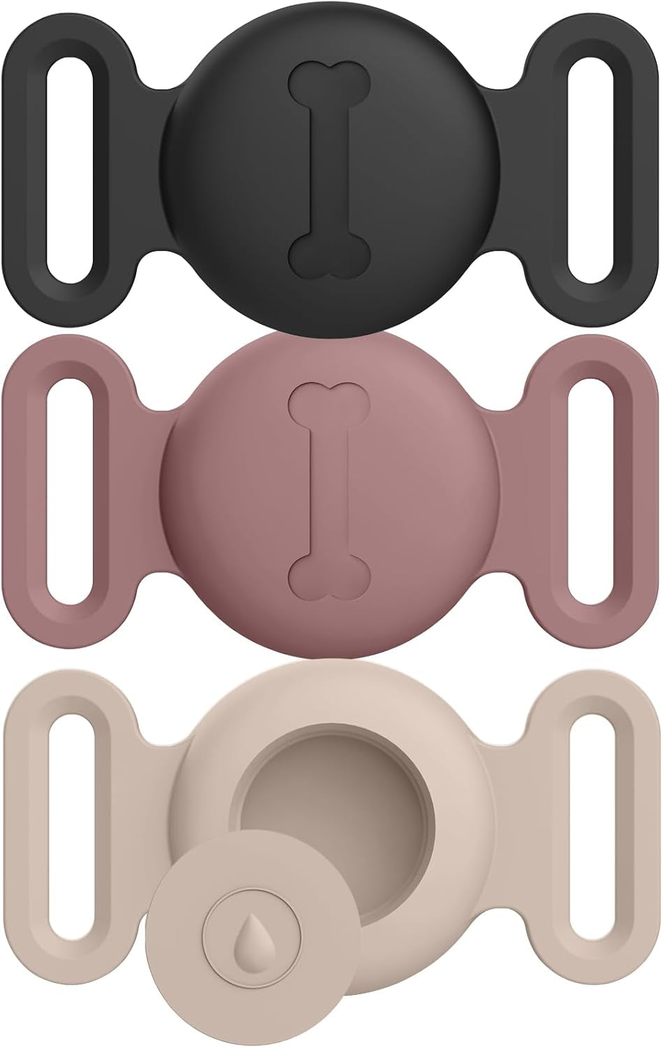 Case for Airtag Dog Collar Holder, 3 Pack Soft Silicone Anti-Lost Waterproof Protective Case Cover Compatible with Apple Airtag 2Nd & 1St Gen, for Pet Dog Collars Holder (Black+Smokpurpl+Stone)